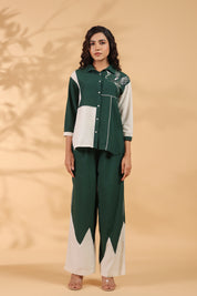 Green And White Motif Sequence Rayon Flex Co-ord Set