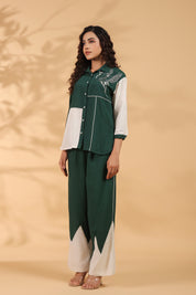 Green And White Motif Sequence Rayon Flex Co-ord Set