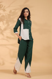 Green And White Motif Sequence Rayon Flex Co-ord Set