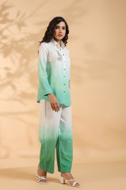 Green and White Sequence Cotton Flex Co-ord Set