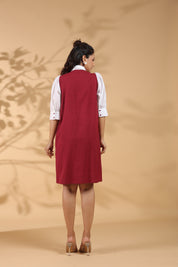 Maroon Cotton Flex Embroidered Mini Shirt Dress