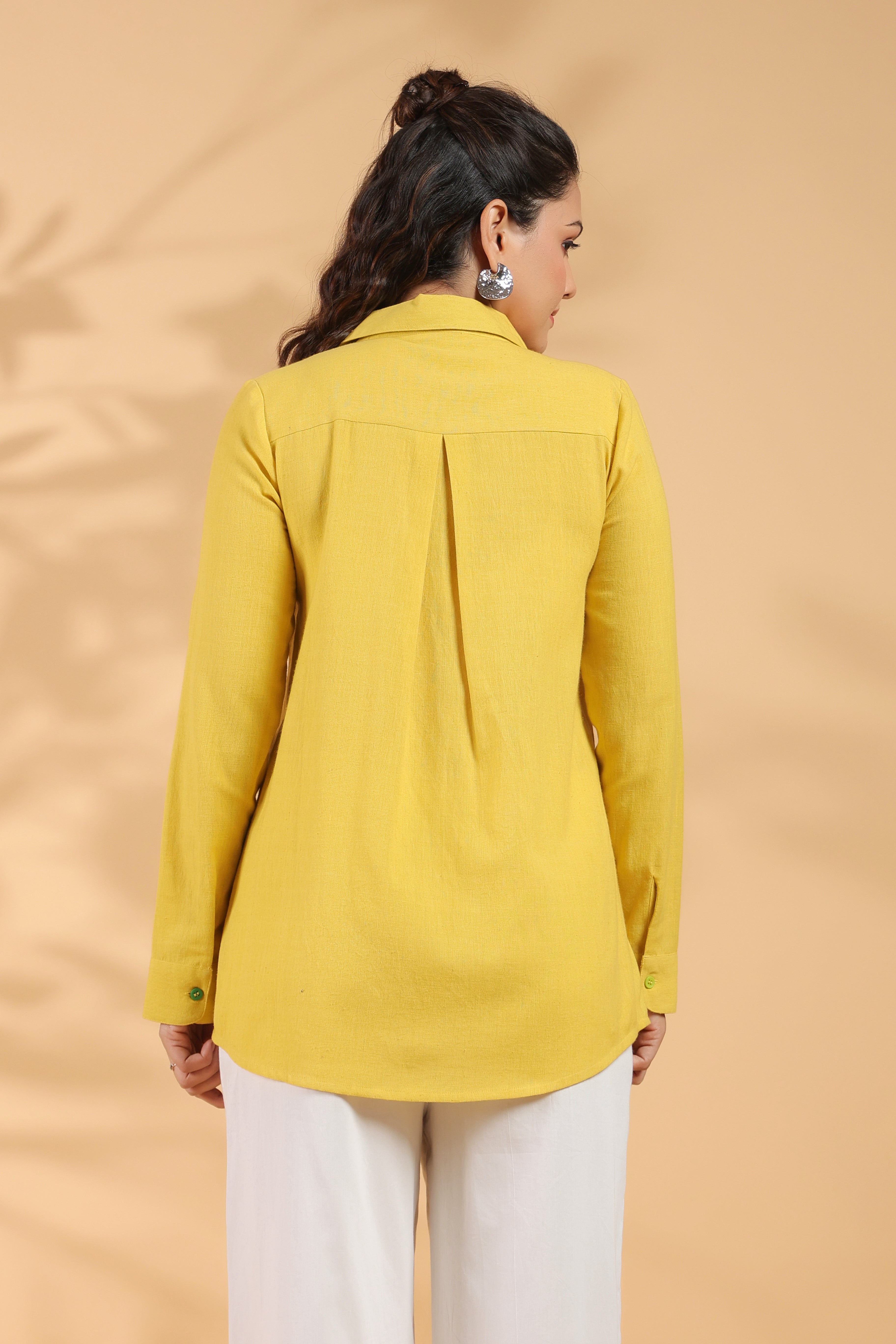 Sunflower Yellow Cotton Flex Shirt with Embroidered