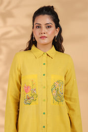 Sunflower Yellow Cotton Flex Shirt with Embroidered