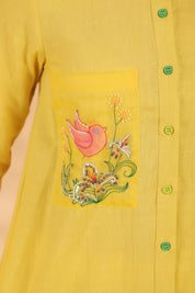 Sunflower Yellow Cotton Flex Shirt with Embroidered