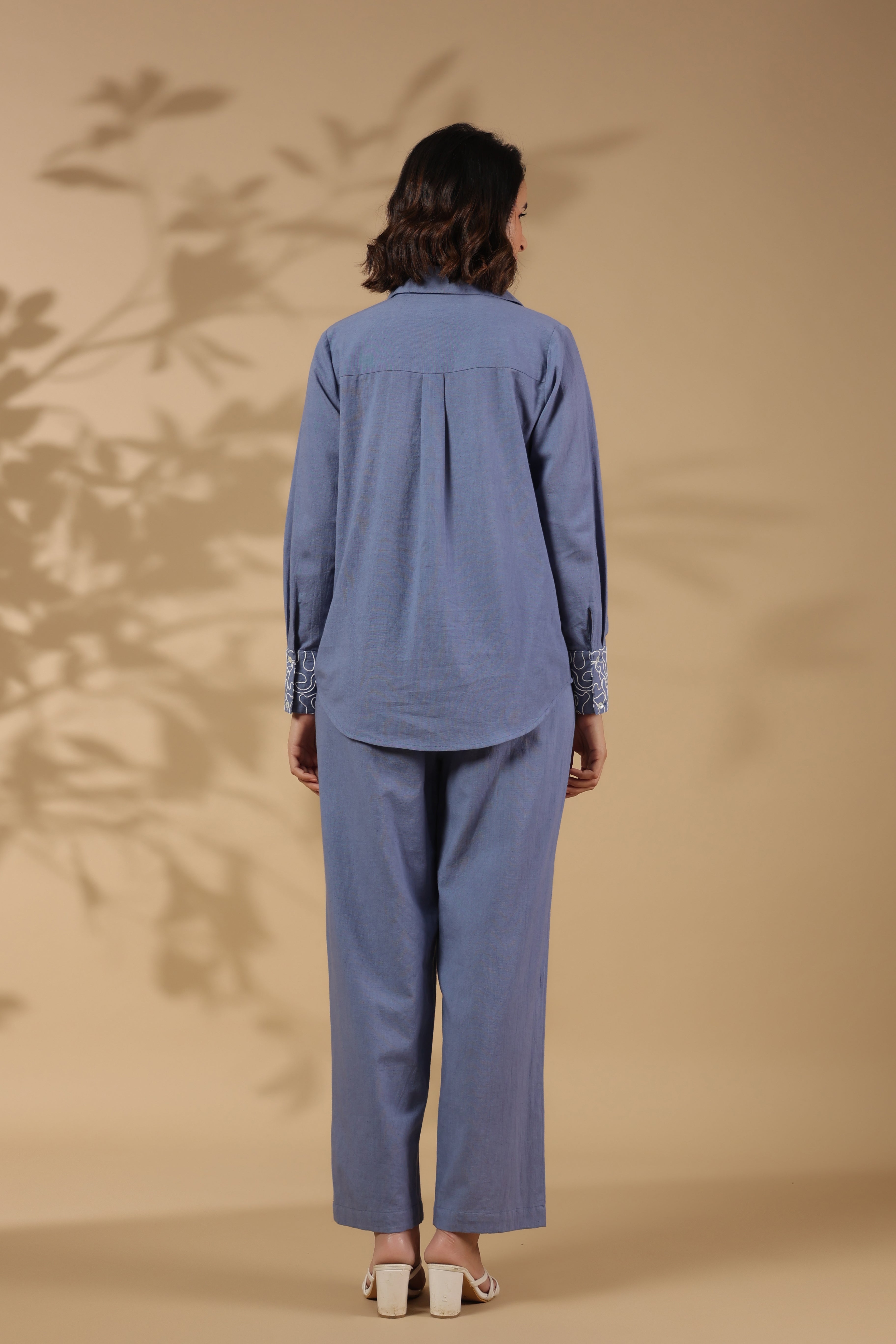 Zenith Blue Work Detailed Front Cotton Flex Co-ord Set