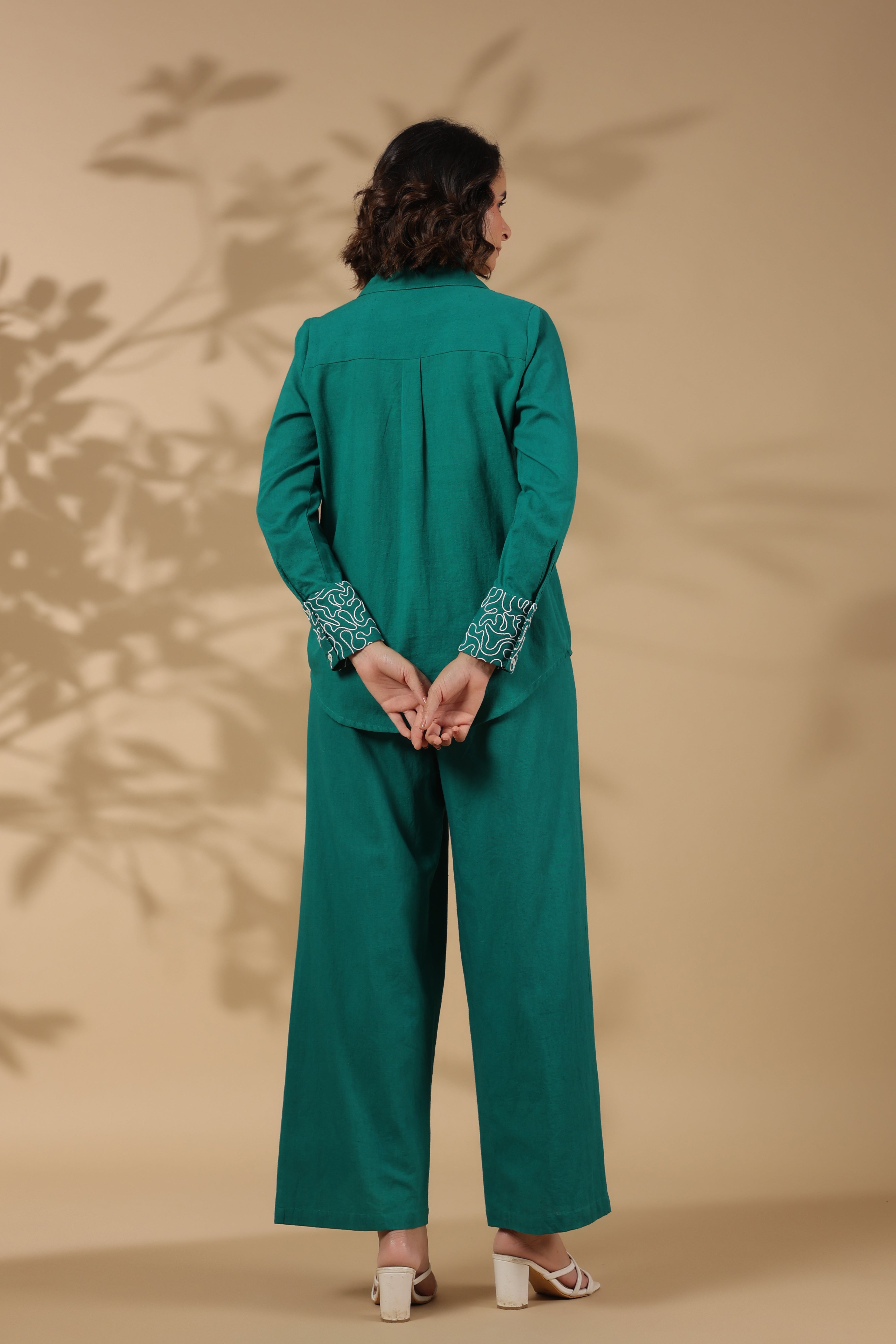 Forest Green  Work Detailed Front Cotton Flex Co-Ord Set