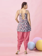 Multicolor Geometric Backless Cotton Short Kurti