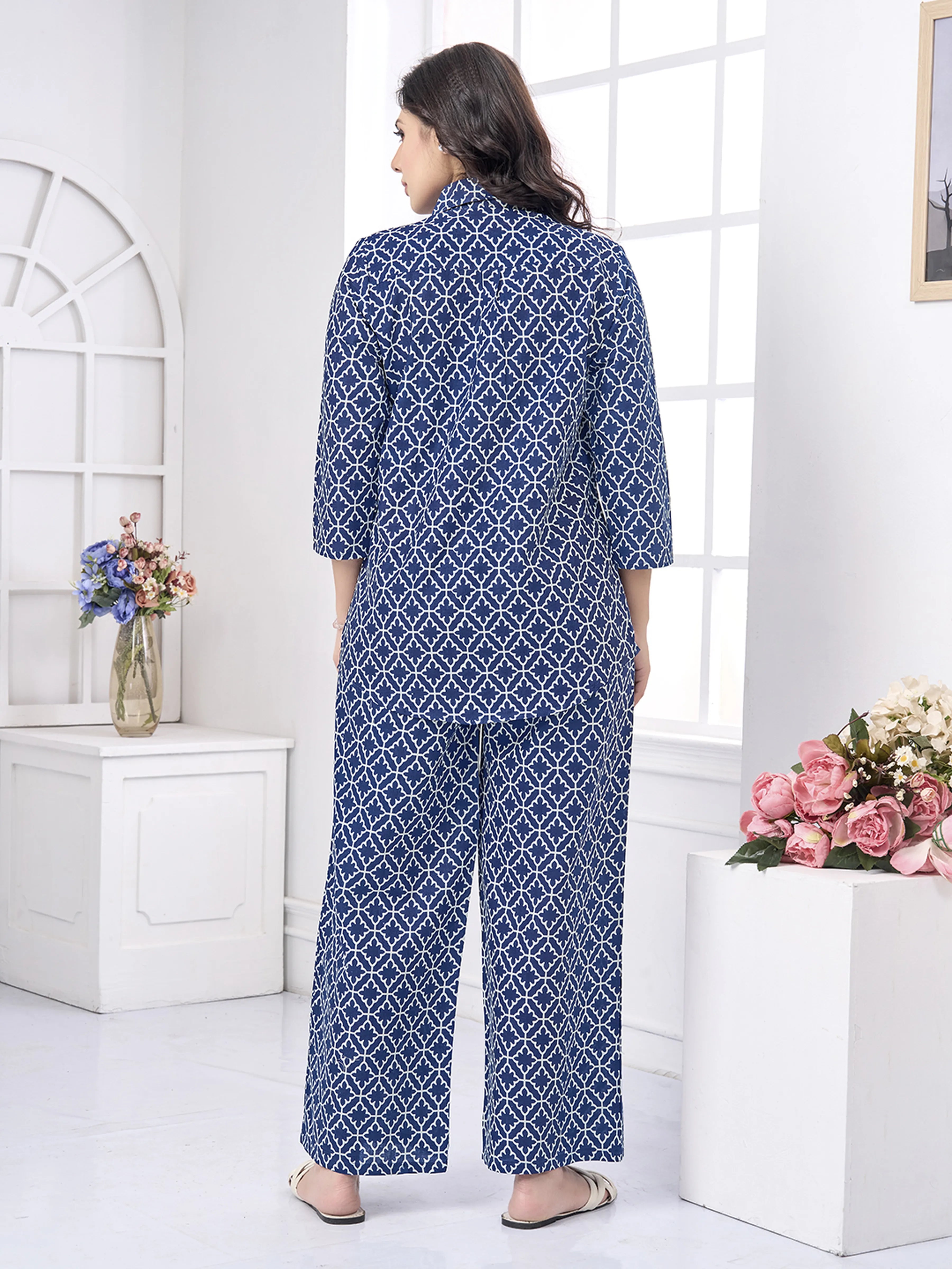 Navy Blue Printed Cotton Co-ord Set