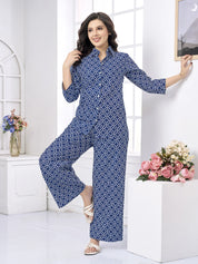 Navy Blue Printed Cotton Co-ord Set