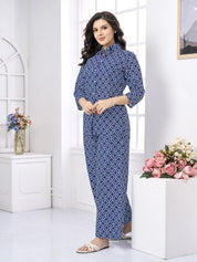 Navy Blue Printed Cotton Co-ord Set