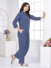 Navy Blue Printed Cotton Co-ord Set