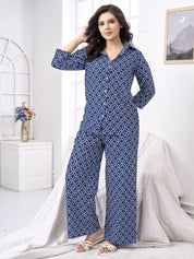 Navy Blue Printed Cotton Co-ord Set