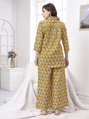 Mustard Yellow Floral Print Cotton Co-ord Set