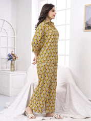 Mustard Yellow Floral Print Cotton Co-ord Set