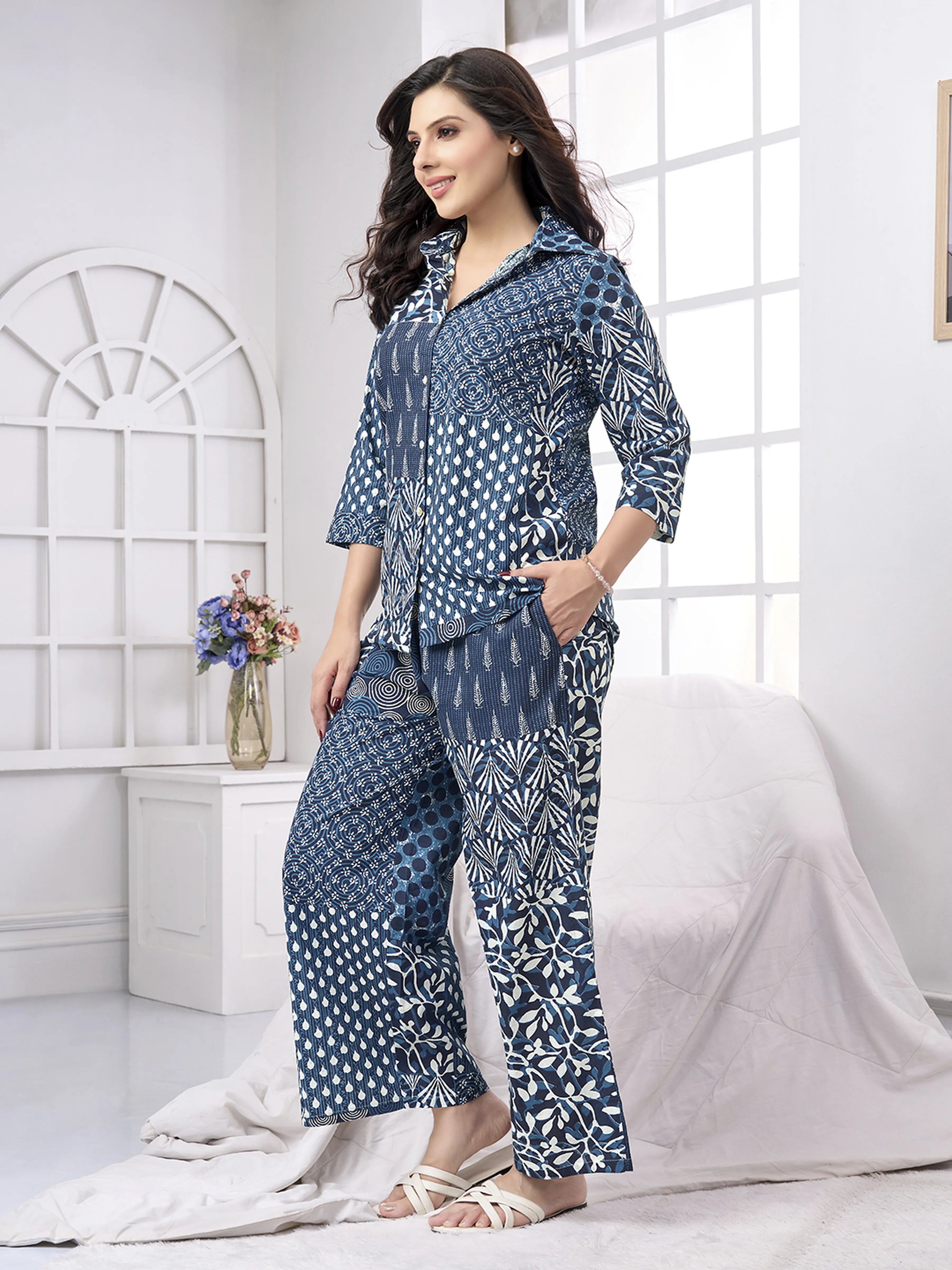 Blue & White Patchwork Cotton Co-ord Set