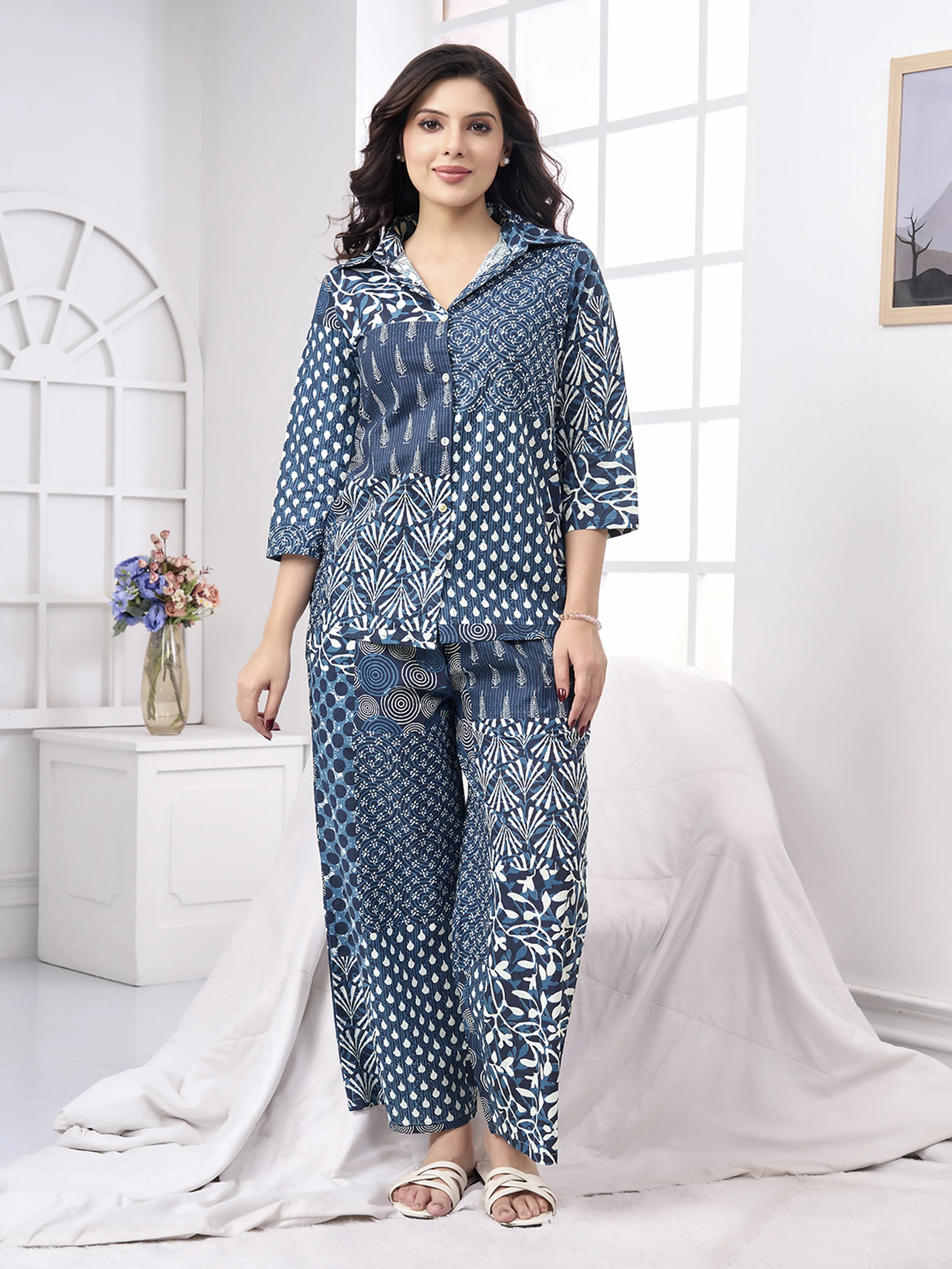Blue & White Patchwork Cotton Co-ord Set
