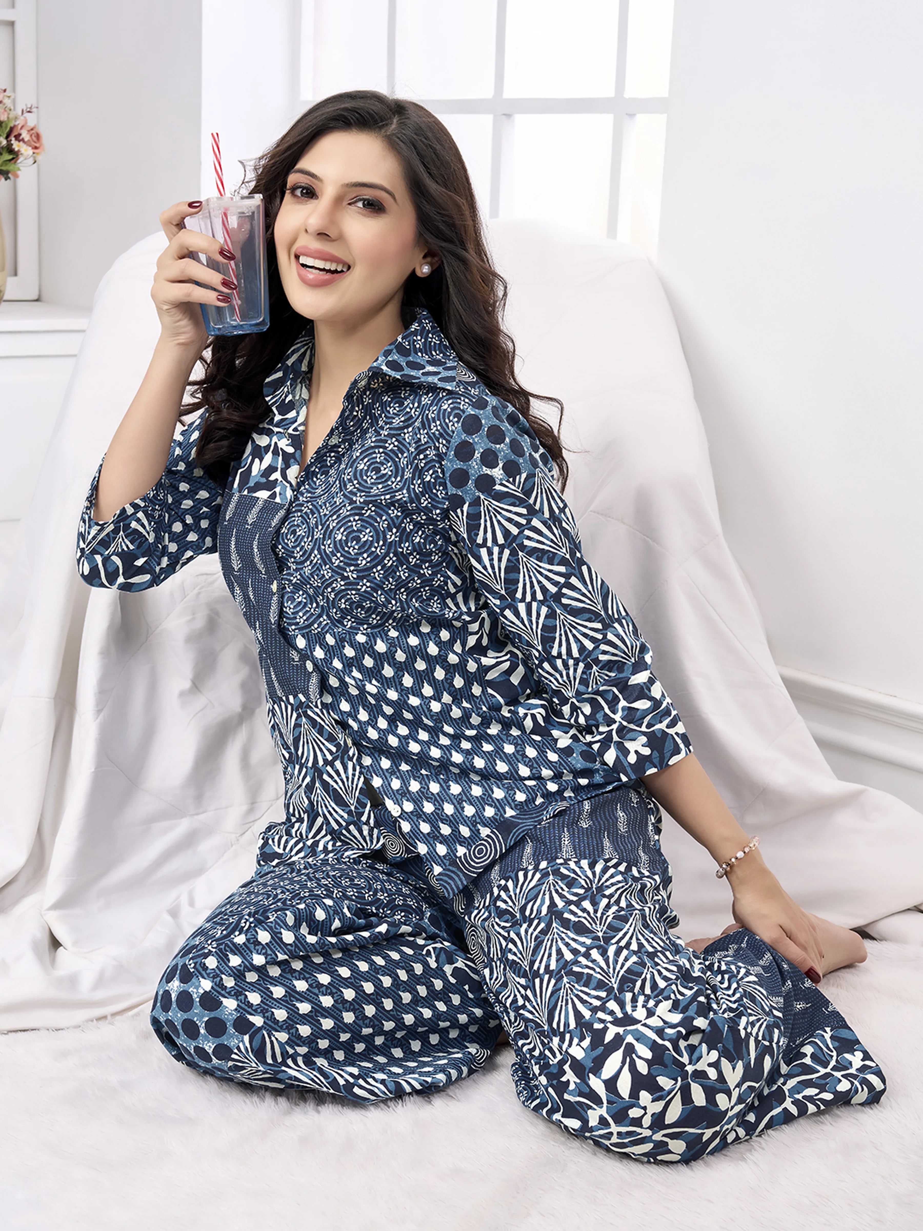 Blue & White Patchwork Cotton Co-ord Set