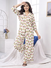 White Floral Block Cotton Co-ord Set