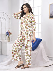 White Floral Block Cotton Co-ord Set