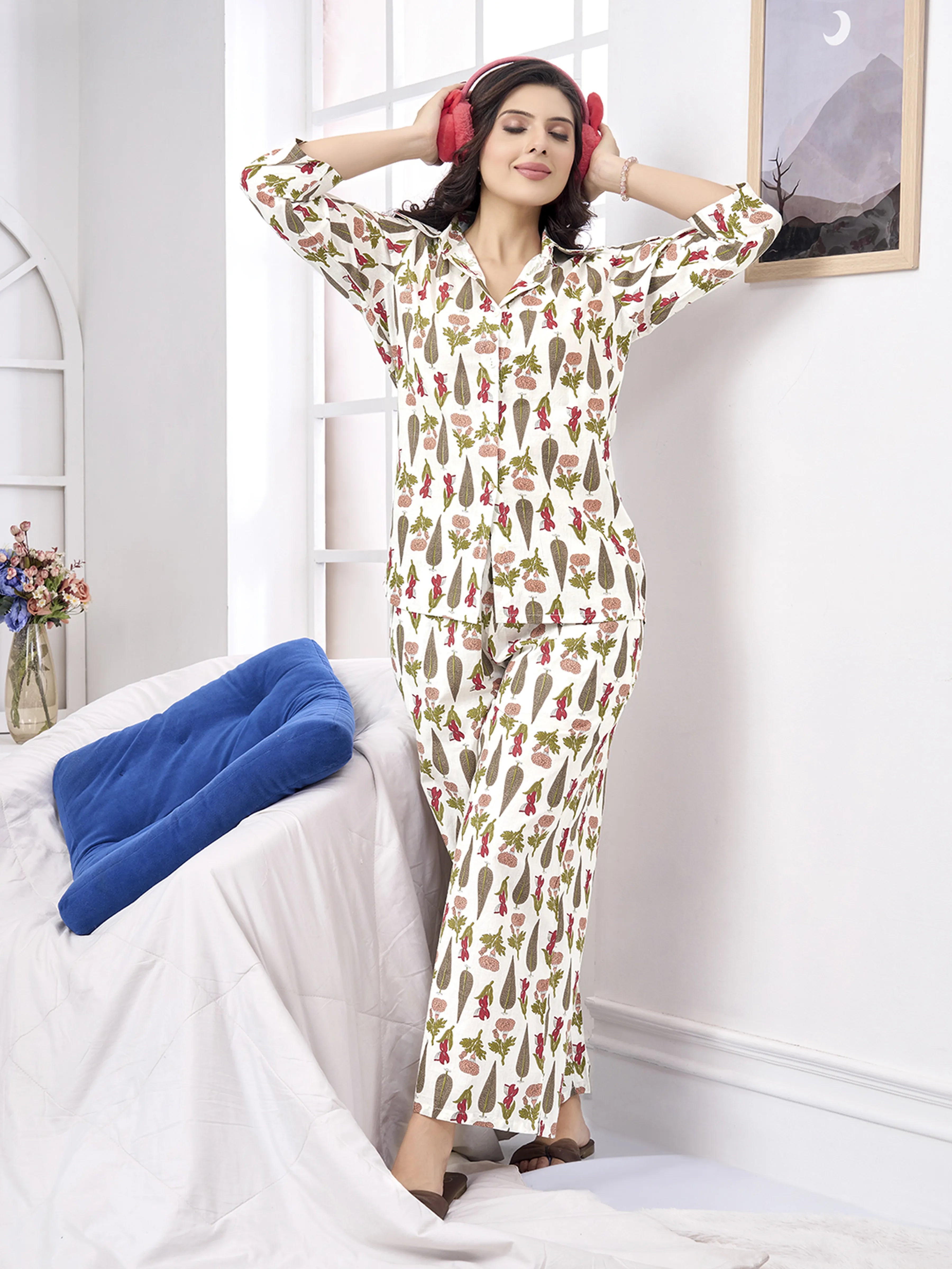 White Floral Block Cotton Co-ord Set