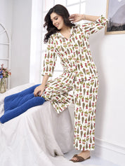 White Floral Block Cotton Co-ord Set