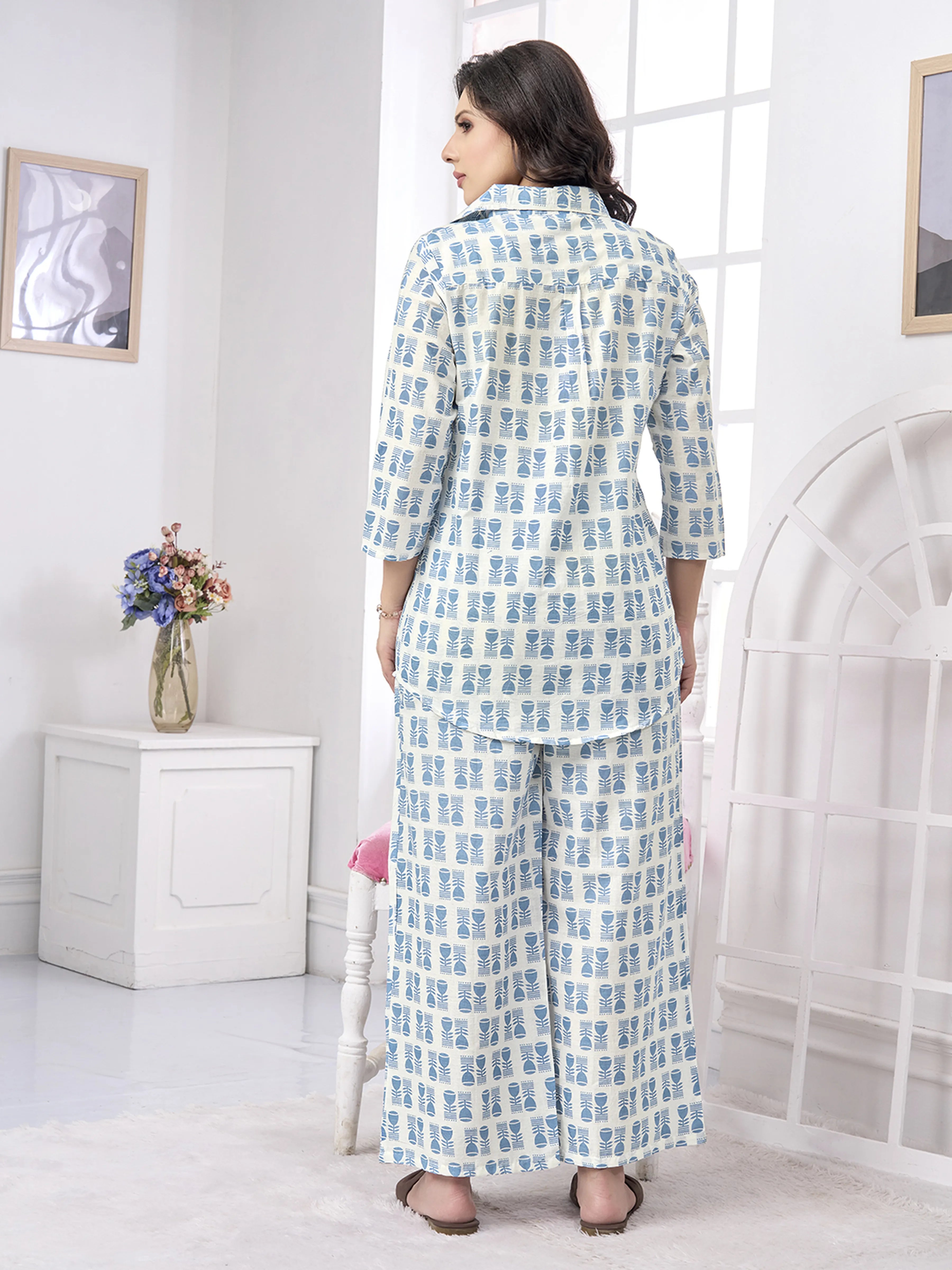 Powder Blue Printed Cotton Co-ord Set