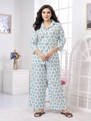 Powder Blue Printed Cotton Co-ord Set