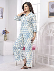 Powder Blue Printed Cotton Co-ord Set