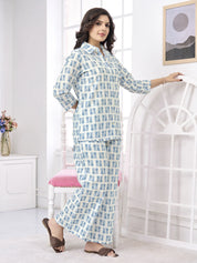 Powder Blue Printed Cotton Co-ord Set