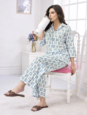 Powder Blue Printed Cotton Co-ord Set