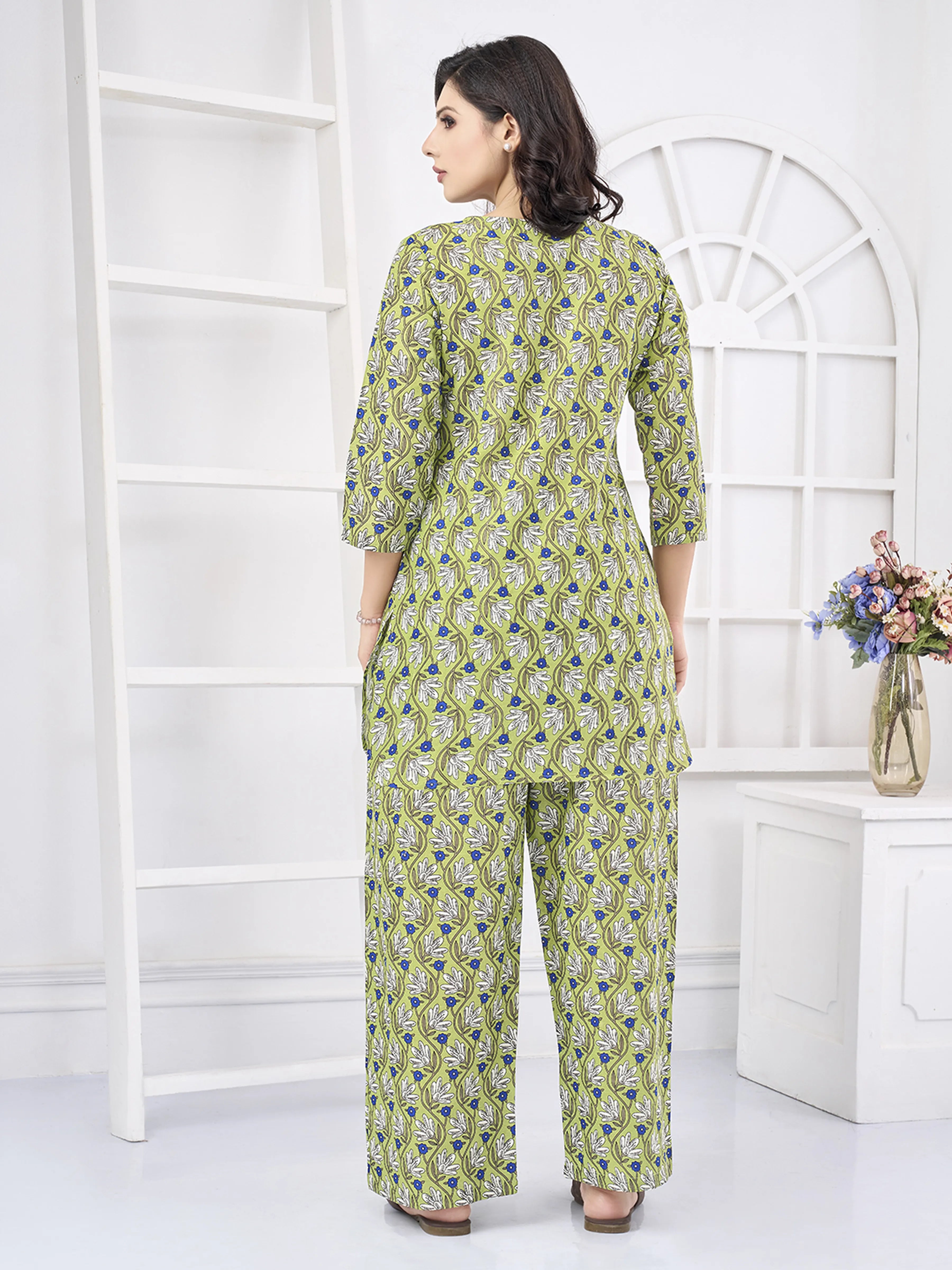Green Floral Print Cotton Co-ord Set