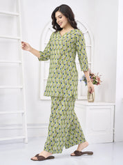 Green Floral Print Cotton Co-ord Set