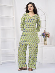 Green Floral Print Cotton Co-ord Set