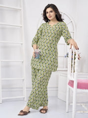 Green Floral Print Cotton Co-ord Set