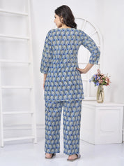 Blue & White Print Cotton Co-ord Set