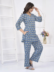 Blue & White Print Cotton Co-ord Set