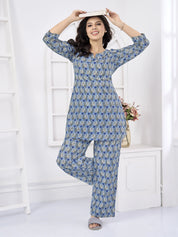 Blue & White Print Cotton Co-ord Set