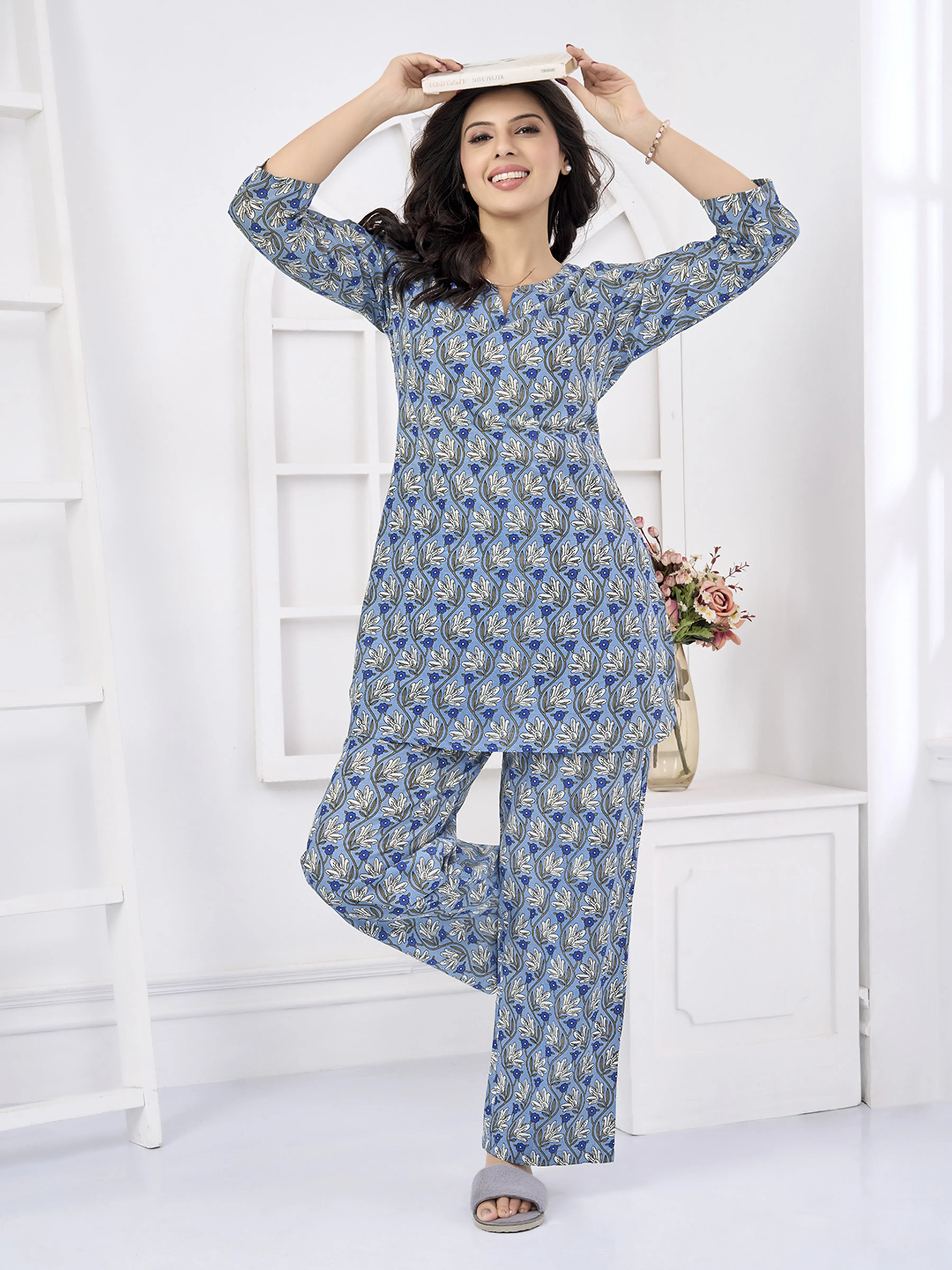 Blue & White Print Cotton Co-ord Set