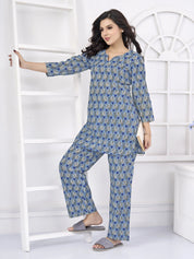 Blue & White Print Cotton Co-ord Set