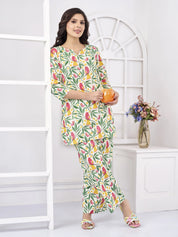 White Base Parrot Printed Cotton Co-ord Set