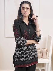 Black Zigzag & Red Dot Printed Co-ord Set in Cotton