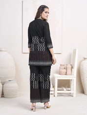 Black Zigzag & Line Printed Co-ord Set in Cotton