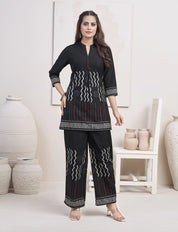 Black Zigzag & Line Printed Co-ord Set in Cotton