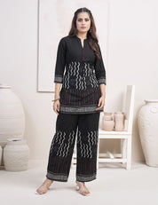 Black Zigzag & Line Printed Co-ord Set in Cotton