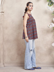 Red Cotton Cambric Short Kurti with Tassel Detail