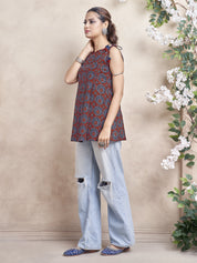 Red Cotton Cambric Short Kurti with Tassel Detail