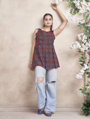 Red Cotton Cambric Short Kurti with Tassel Detail