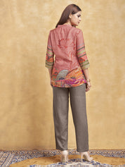 Dusty Pink Printed Short Kurti in Muslin