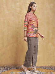 Dusty Pink Printed Short Kurti in Muslin