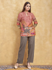 Dusty Pink Printed Short Kurti in Muslin